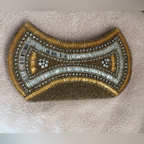 Handbags - Vintage Small Handheld Elegant Beaded Clutch Purse or Handbag in Gold and Silver